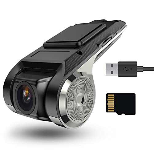 Hikity USB DVR On-Dash Camera - Loop Recording Dash Camera for Cars | USB Car DVR with 32GB SD Card 24H Parking Mode Driving Recorder LDWS FCWS Dash Cam for Android Radio Stereo GPS DVD