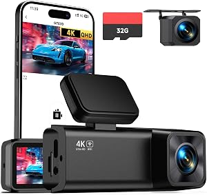 E-YEEGER Dash Cam Front and Rear, 4K+1080P Dual Channel Dash Camera for Cars with Night Vi