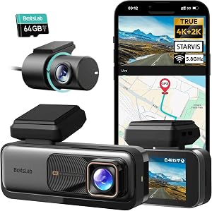 BOTSLAB 4K Dash Cam Front and Rear[2026 Upgraded], 64GB SD Card Included, STARVIS Sensor, 