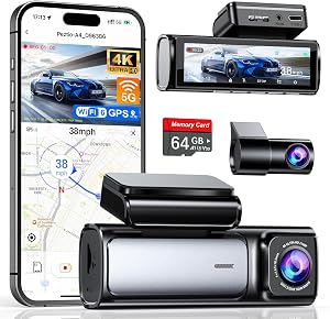 Affver 4K+2.5K Dash Cam Front and Rear, Built-in 5G WiFi 6 GPS, 64GB Card Included, 3.59''