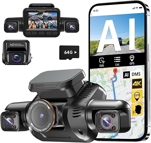 HUPEJOS AI Dash Cam Front Rear Inside with Driver Monitor System, 360° — Our recommended configuration for best results