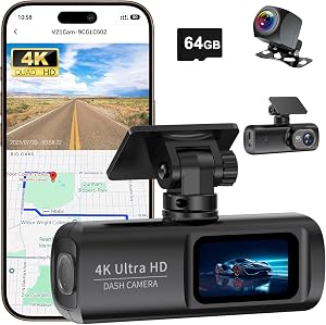 Dash Cam Front and Rear 4K+1080P, Built in WiFi & GPS, Dash Camera for Cars, App Contr