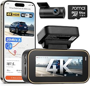 70mai A810 Lite 4K Dash Cam Front and Rear, 5GHz Wi-Fi 6 DashCam, Car Camera 4G LTE Remote