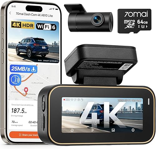 70mai A810 Lite 4K Dash Cam Front and Rear, 5GHz Wi-Fi 6 DashCam, Car — Real-world performance testing in action
