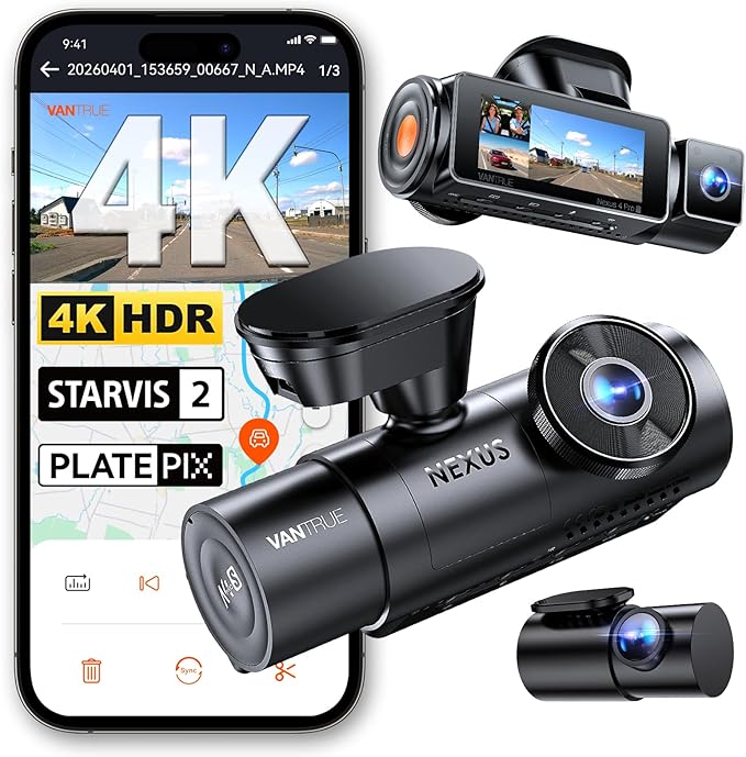 Vantrue New N4 Pro S 4K 3 Channel Dash Cam, Triple STARVIS 2 Dash Camera for Cars, 4K+1080P+2.5K Front and Rear Inside, HDR IR Night Vision, 24/7 Buffered Parking Mode, GPS, Wi-Fi,