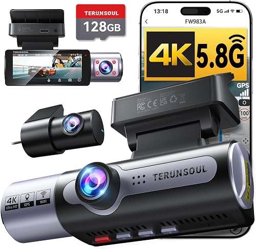 4K Dash Cam Front and Rear, Full HD 3 Channel Dashcam, Free 128GB Memo — Key features at a glance